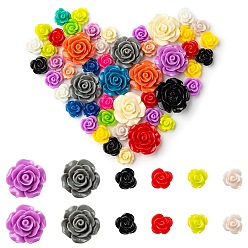 Mixed Color 50Pcs Opaque Resin Cabochons, Rose Flower, Mixed Color, 10~20x10~19x6~10mm