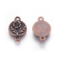 Red Copper Alloy Pendants, Lead Free and Cadmium Free, Flat Round with Flower, Red Copper, 17x11x2mm, Hole: 1.5mm