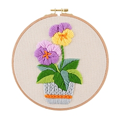Fleur Kits de peinture de broderie de fil de bricolage de motif de fleur pour les débutants, y compris les instructions, tissu en coton imprimé, fil à broder et aiguilles, cercle à broder rond, papillon orchidée, 3mm