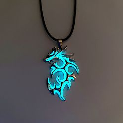 Cyan Collar con colgante de dragón de aleación de luminarias, joyas que brillan en la oscuridad para mujer, cian, 23.62 pulgada (60 cm)