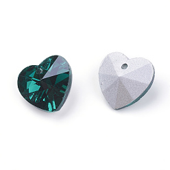 Dark Cyan Handmade Glass Pendants, Faceted, Heart, Dark Cyan, Silver Color Plated Backing, 8mm thick, hole: 1mm