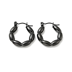 Electrophoresis Black 304 Stainless Steel Oval Wrap Hoop Earrings for Women, Electrophoresis Black, 22x20x4mm, Pin: 0.7mm