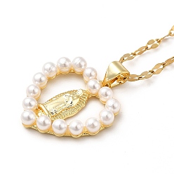Doré  Coeur perlé en résine avec pendentif vierge marie, bijoux en laiton pour femmes, or, 15.83 pouce (40.2 cm)