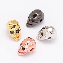 Mixed Color Brass Micro Pave Cubic Zirconia Beads, Skull, Lead Free & Nickel Free & Cadmium Free, Mixed Color, 13x8x9.5mm, Hole: 2mm