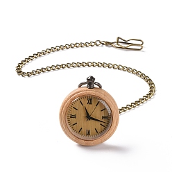 Navajo Blanco Reloj de bolsillo de bambú con cadena de latón y clips, reloj electronico redondo plano para hombre, blanco navajo, 16-3/8~17-1/8 pulgada (41.7~43.5 cm)
