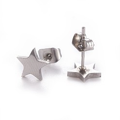 Stainless Steel Color 304 Stainless Steel Stud Earrings, Hypoallergenic Earrings, with Ear Nuts/Earring Back, Star, Stainless Steel Color, 7x7.5mm, Pin: 0.7mm, 12pairs/card