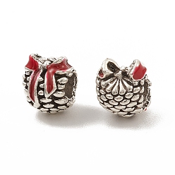 Antique Silver Alloy Enamel European Beads, Large Hole Beads, Pine Cone with Bowknot, Antique Silver, 11x9.5x9.5mm, Hole: 4.5mm