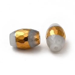 Gainsboro Opaque Electroplate Glass Beads, Half Golden Plated, Faceted, Oval, Gainsboro, 12x8mm, Hole: 0.8mm