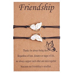Doré  2pcs ensemble de bracelets à maillons papillon en laiton émaillé blanc, bracelets de couple réglables pour les meilleurs amis amoureux, or, 4-3/4~10-1/4 pouce (12 cm)