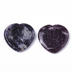 Lépidolite Pierre d'inquiétude de pouce de lépidolite naturelle, pierres de paume de poche, pour guérir le soulagement du stress reiki, forme de coeur, 39~40x39~40x5~6mm