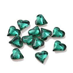Emerald Glass Rhinestone Cabochons, Pointed Back & Silver Back Plated, Heart, Emerald, 8x8x3mm