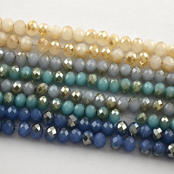 Mixed Color Half Plated Imitation Jade Faceted Rondelle Glass Bead Strands, Mixed Color, 6x4mm, Hole: 1.5mm, about 87~90pcs/strand