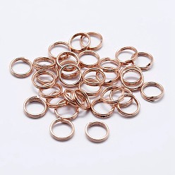 Or Rose 925 anneaux ouverts en argent sterling, double boucle Anneaux, anneaux ronds, or rose, 7x1mm, diamètre intérieur: 5.5 mm