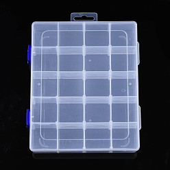 Clear Rectangle Polypropylene(PP) Bead Storage Containers, with Hinged Lid and 20 Grids, for Jewelry Small Accessories, Cuboid, Clear, 22.5x17.8x4.1cm, Hole: 8.5x32mm, compartment: 39.5x39.5mm
