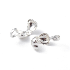 Silver Brass Bead Tips, Calotte Ends, Clamshell Knot Cover, Heart Shape, Silver, 11x5mm, Hole: 0.9mm, Inner Diameter: 4.5mm, 20pcs/bag