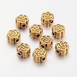 Antique Golden Tibetan Style Alloy Beads, Flower, Antique Golden, Lead Free & Cadmium Free, 4.5x3mm, Hole: 1mm