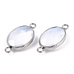 Opalite Synthetic Opalite Links/Connectors, Platinum Tone Brass Edge, Faceted Oval, 27.5x14~15x6mm, Hole: 2mm