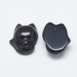 Black Agate Natural Black Agate Pendants, Fox, 22.5~23x19~20x8.5~9.5mm, Hole: 1mm
