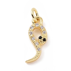 Oro Micro latón allanan encantos de circonio cúbico, con anillo de salto, encanto de serpiente, dorado, 15x6x2 mm, agujero: 2.8 mm