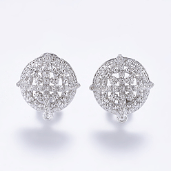 Platinum Alloy Stud Earring Findings, with Loop, Half Round, Platinum, 22x20mm, Hole: 1mm, Pin: 0.7mm