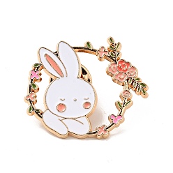 Flower Rabbit Theme Enamel Brooch, Light Gold Alloy Badge for 2023 Year Chinese Style Gift, Flower Pattern, 29.2x32.7x1.7mm
