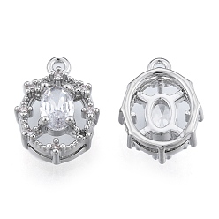 Real Platinum Plated Brass Micro Pave Clear Cubic Zirconia Charms, Cadmium Free & Nickel Free & Lead Free, Oval, Real Platinum Plated, 14x10x5mm, Hole: 1.2mm