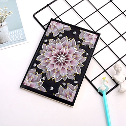 Lotus Pattern DIY Diamond Painting Notebook Kits, including PU Leather Book, Resin Rhinestones, Diamond Sticky Pen, Tray Plate and Glue Clay, Lotus Pattern, 210x150mm, 50 pages/book