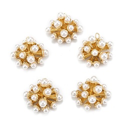 Real 18K Gold Plated Brass Pendants, with Acrylic Imitation Pearl Beads, Long-Lasting Plated, Flower, Real 18K Gold Plated, 20x21x10mm, Hole: 1.8mm