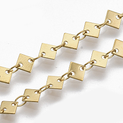 Golden 304 Stainless Steel Link Chains, Rhombus Sequin Chains, Soldered, Golden, rhombus: 5.5x5.5x0.3mm, link: 3.6x2.3x0.3mm, about 39.37 inch(1m)/strand