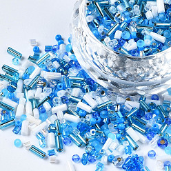 Озёрно--синий Бисер из стекла , разнообразные, разнообразные, Плут синий, 1~7x2~4 мм, отверстие : 0.7~1 мм, около 450 г / фунт