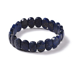 Lapislázuli Pulsera elástica con cuentas ovaladas de lapislázuli natural, joyas de piedras preciosas para mujeres, diámetro interior: 2-1/8 pulgada (5.4~5.5 cm)