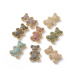 Mixed Color Real 18K Gold Plated Rack Plating Brass Micro Pave Cubic Zirconia Beads, Long-Lasting Plated, Cadmium Free & Lead Free, Bear, Mixed Color, 20.5x13x6mm, Hole: 1.6mm