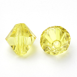Amarillo Abalorios de acrílico transparentes, bicono, amarillo, 6x5.5 mm, agujero: 1.5 mm, Sobre 6120 unidades / 500 g