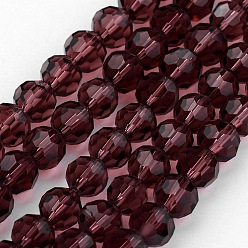 Purple Transparent Glass Bead Strands, Imitate Austrian Crystal, Faceted(32 Facets), Round, Purple, 8mm, Hole: 1mm, about 70~72pcs/strand, 20~21 inch