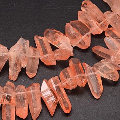 Dark Salmon Natural Quartz Crystal Beads Strands, Nuggets, Tusk Shape, Dyed, Dark Salmon, 6~9x18~26mm, Hole: 1mm about 46pcs/strand, 16 inch