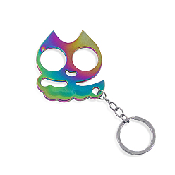 Coloré Porte-clés de défense en forme de tête de chat en alliage, Porte-clés à breloque brise-vitre avec accessoires en fer, colorées, 60x53mm