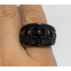 Black Titanium Steel Finger Rings, Skull, Black, US Size 9(18.9mm)