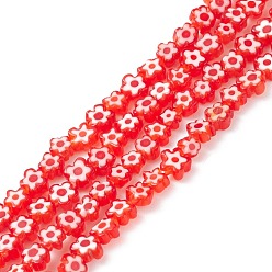 Rouge Main millefiori perles de verre brins, fleur, rouge, 3.7~5.6x2.6mm, Trou: 1mm, Environ 88~110 pcs/chapelet, 15.75'' (40 cm)