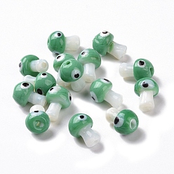 Green Handmade Evil Eye Lampwork Beads, Mushroom Shape, Green, 16.5~18x11.5~13x11.5~13mm, Hole: 1.6~2mm