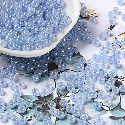 Bleu Bleuet Perles de rocaille en verre, Ceylan, trou rond, ronde, bleuet, 4x3mm, Trou: 1.5mm, 7500 pcs / livre