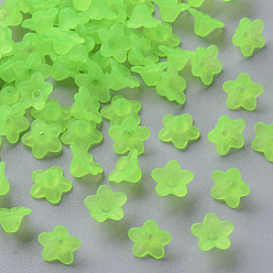 Vert Jaune Perles acryliques transparentes, fleur, givré, vert jaune, 10x5mm, Trou: 1mm, environ4600 pcs / 500 g