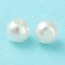 Ivoire Perles acryliques en nacre d'imitation , teint, ronde, blanc crème, 8x7.5mm, trou: 2 mm, environ 1900 pièces / livre