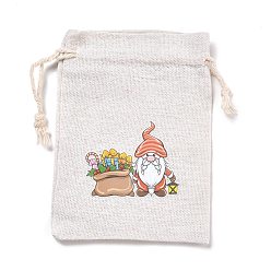 Santa Claus Christmas Cotton Cloth Storage Pouches, Rectangle Drawstring Bags, for Candy Gift Bags, Santa Claus Pattern, 13.8x10x0.1cm