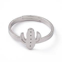 Stainless Steel Color 201 Stainless Steel Cactus Adjustable Ring for Women, Stainless Steel Color, US Size 6 1/4(16.7mm)