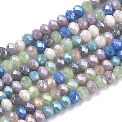 Bleu Royal Perles en verre electroplate, de couleur plaquée ab , facette, rondelle, bleu royal, 3x2.5mm, Trou: 0.7mm, environ 188~190 pcs/16.93 pouces ~ 17.71 pouces (43~45 cm)