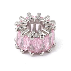Pink Crémaillère placage micro en laiton pavent perles cubes de zircone, sans cadmium et sans plomb, plaqué longue durée, platine, colonne, rose, 9x6mm, Trou: 4mm