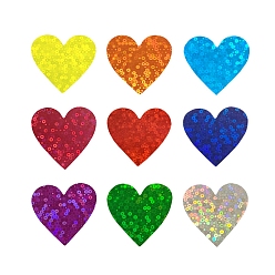 Colorful Sparkle Waterproof Plastic Laser Stickers, Self-adhesive Decals, for Card-Making, Scrapbooking, Mobile Phone Shell, Notebooks, Heart with Sequins Pattern, Colorful, 25x25mm, 500pcs/roll