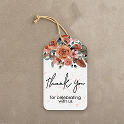 Flower Thanksgiving Themed Paper Hang Gift Tags, with Hemp Cord, Flower Pattern, Tags: 7x4cm, 50pcs/bag