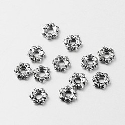 Antique Silver Tibetan Style Alloy Flower Spacer Beads, Antique Silver, 5x1.5mm, Hole: 1.5mm