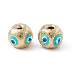 Turquoise Brass Beads, with Enamel, Real 18K Gold Plated, Cube with Evil Eye, Turquoise, 10.5x11.5x11mm, Hole: 2.5mm